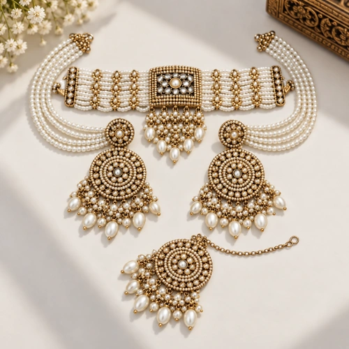 Pearl Choker Set with Maang Tikka
